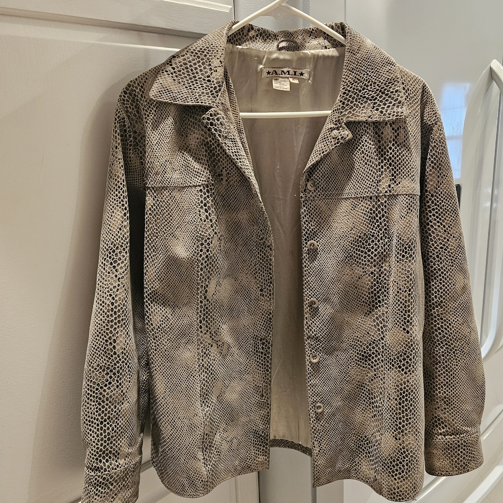 Ami Women's Snake Print Bomber Jacket - Beige and Black